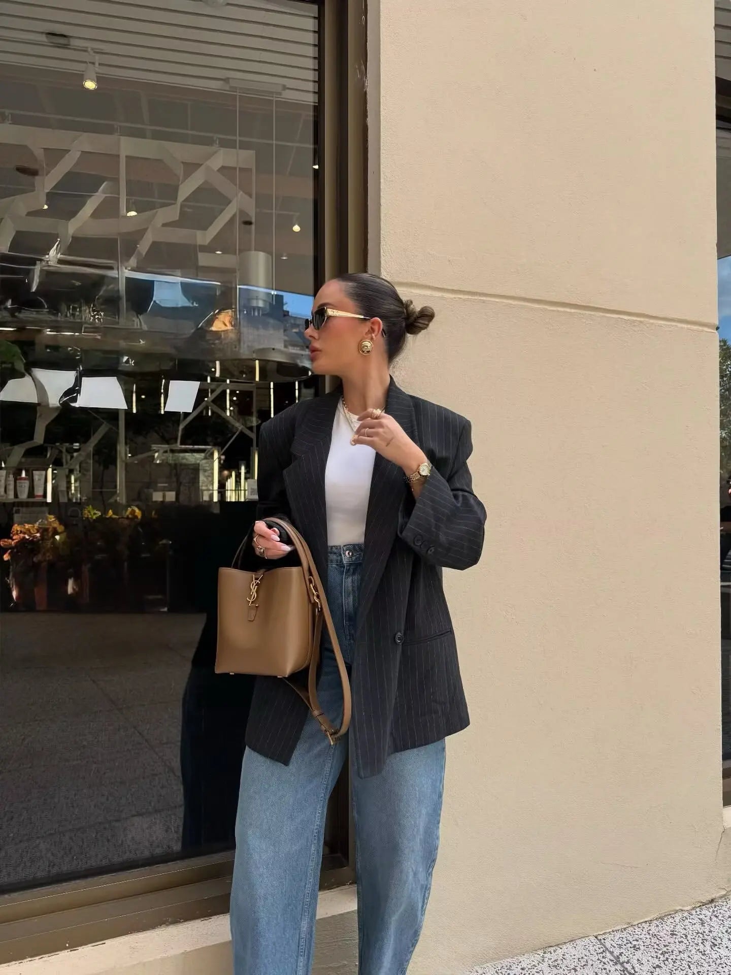 Oversized Dark Academia Pinstripe Blazer